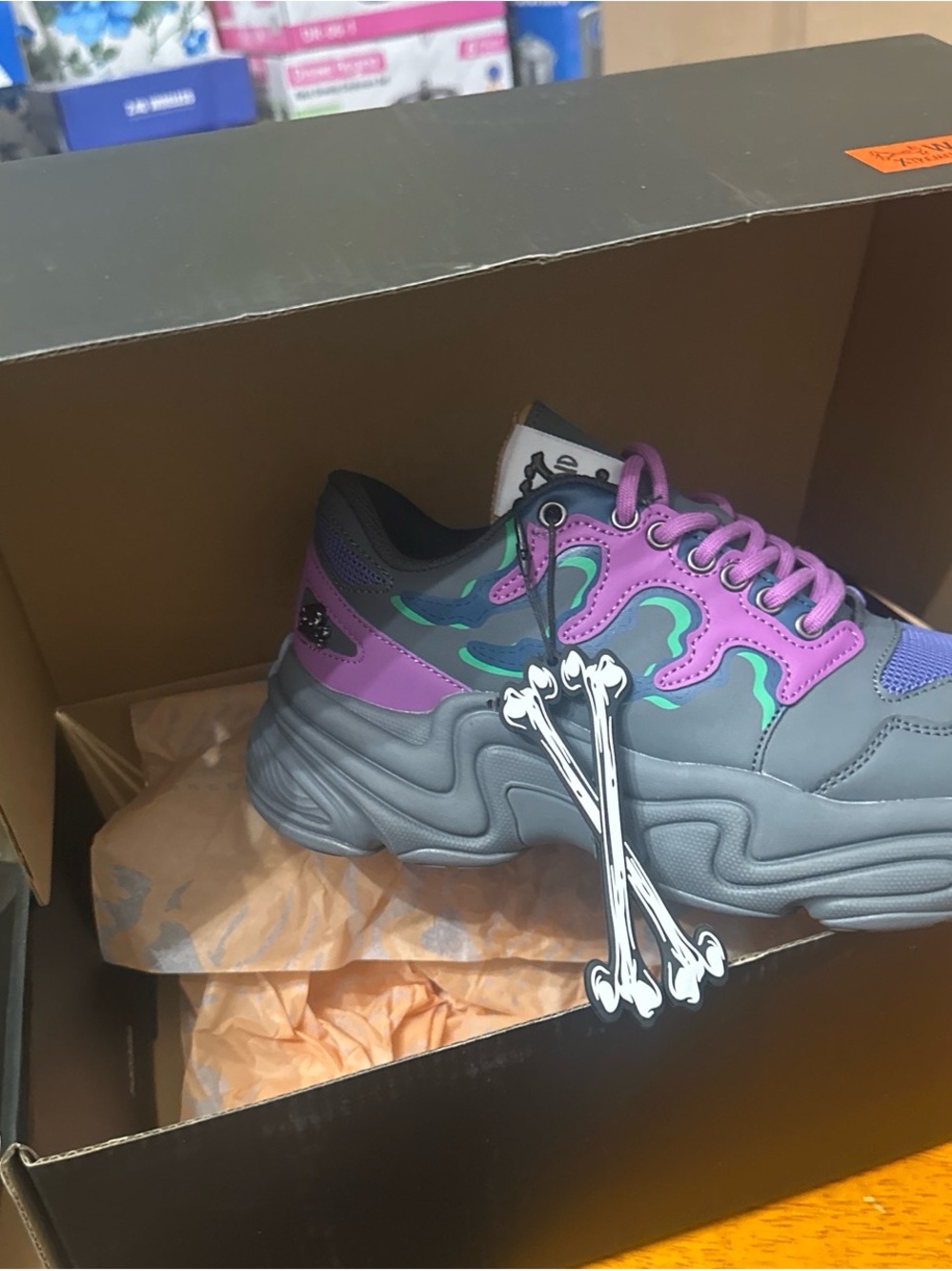 Abrand Gray Sneaker with Purple and Teal Accents